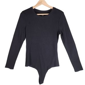 Nuuds Ribbed Bodysuit Large Black Long Sleeve Crewneck